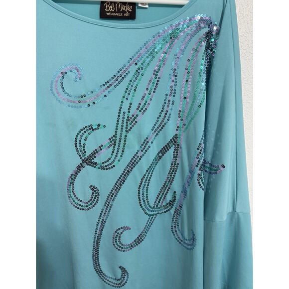 Bob Macke Wearable Art Women’s Plus Size 2X Sequin Turquoise Top Blouse - Picture 3 of 4
